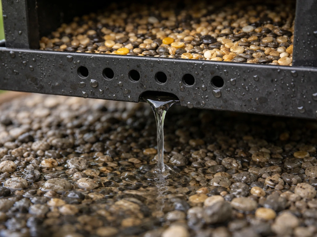 Close-up of feeder tray with unobstructed drainage holes and clear water runoff path.
